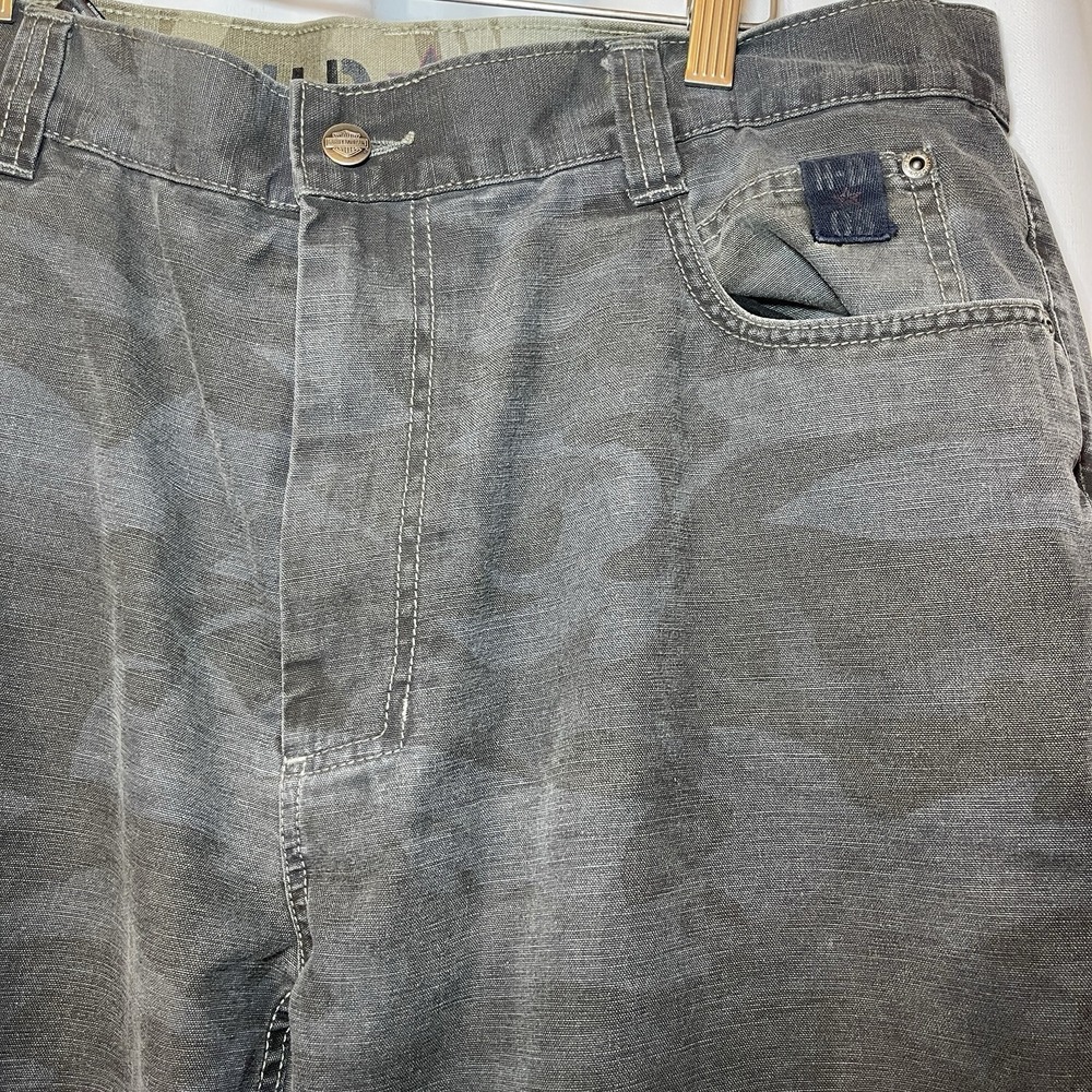 Harley Davidson Mens Pants 36x28 Gray Camo Straight Leg Fleece Lined Twill Biker